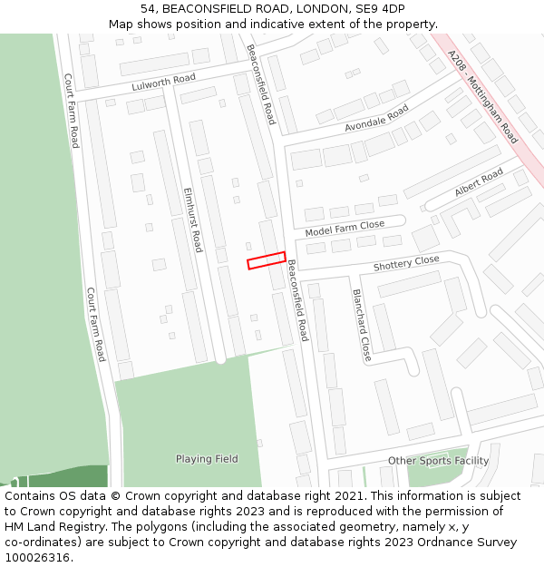 54, BEACONSFIELD ROAD, LONDON, SE9 4DP: Location map and indicative extent of plot