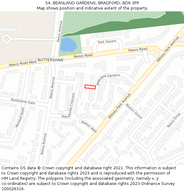 54, BEANLAND GARDENS, BRADFORD, BD6 3PP: Location map and indicative extent of plot