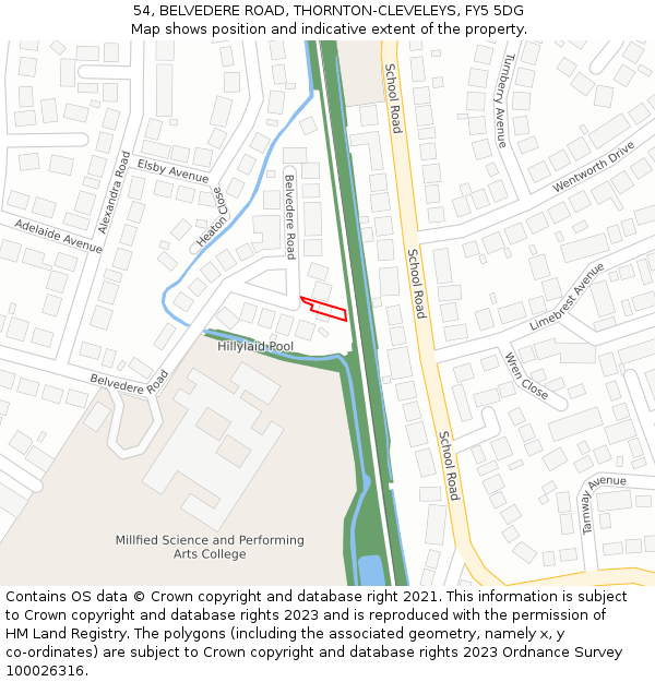 54, BELVEDERE ROAD, THORNTON-CLEVELEYS, FY5 5DG: Location map and indicative extent of plot