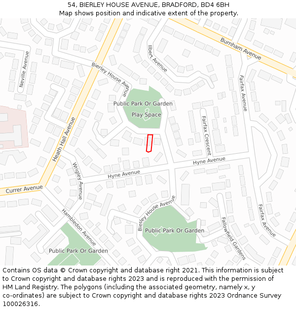 54, BIERLEY HOUSE AVENUE, BRADFORD, BD4 6BH: Location map and indicative extent of plot
