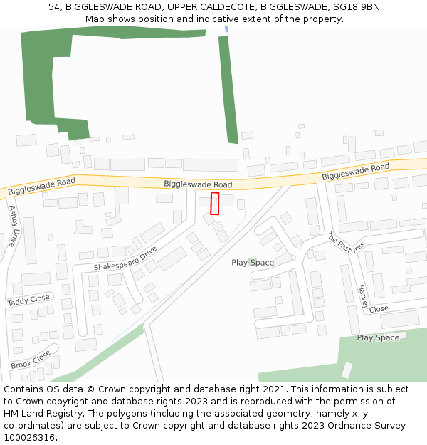 54, BIGGLESWADE ROAD, UPPER CALDECOTE, BIGGLESWADE, SG18 9BN: Location map and indicative extent of plot