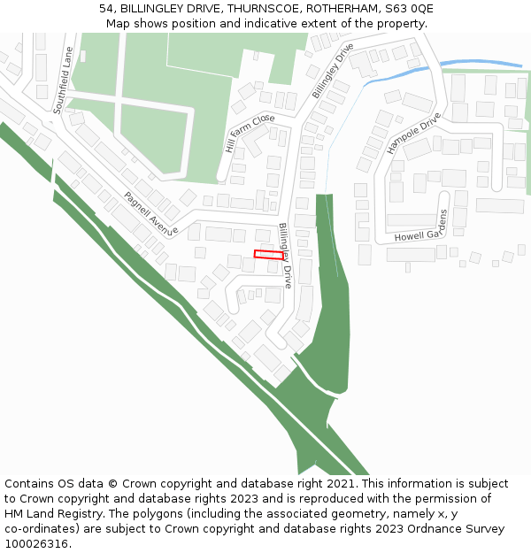 54, BILLINGLEY DRIVE, THURNSCOE, ROTHERHAM, S63 0QE: Location map and indicative extent of plot