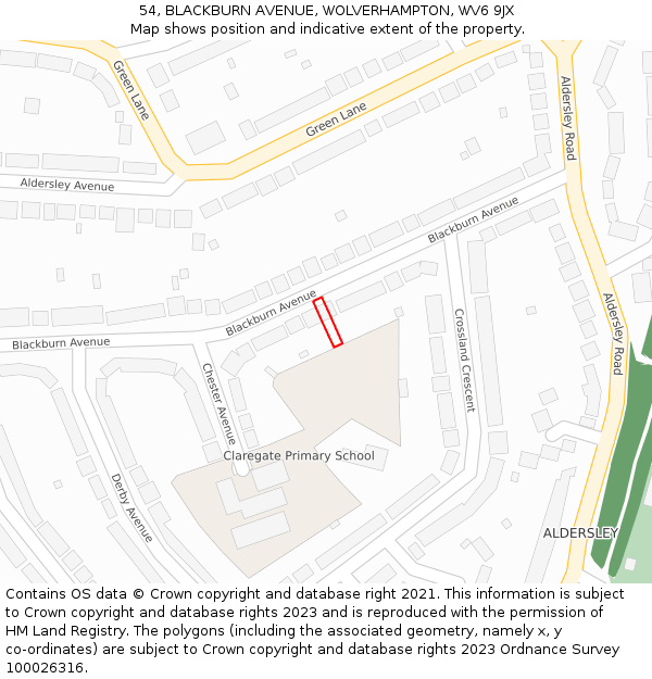 54, BLACKBURN AVENUE, WOLVERHAMPTON, WV6 9JX: Location map and indicative extent of plot