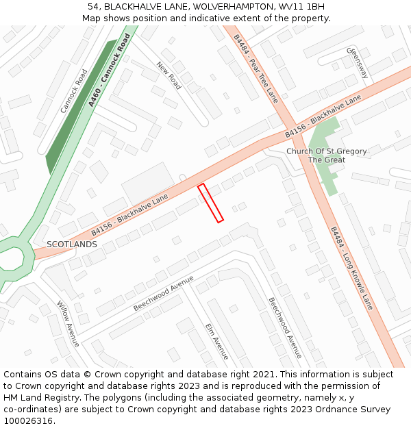 54, BLACKHALVE LANE, WOLVERHAMPTON, WV11 1BH: Location map and indicative extent of plot