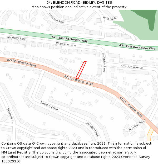 54, BLENDON ROAD, BEXLEY, DA5 1BS: Location map and indicative extent of plot