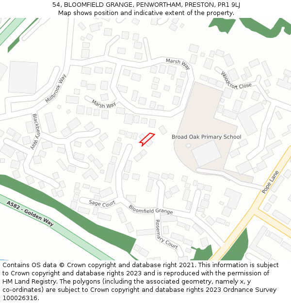 54, BLOOMFIELD GRANGE, PENWORTHAM, PRESTON, PR1 9LJ: Location map and indicative extent of plot