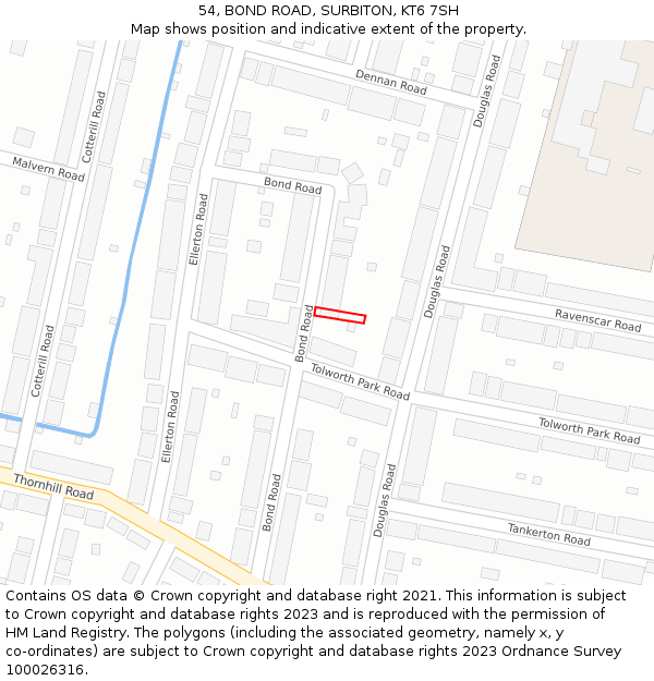 54, BOND ROAD, SURBITON, KT6 7SH: Location map and indicative extent of plot