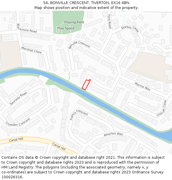 54, BONVILLE CRESCENT, TIVERTON, EX16 4BN: Location map and indicative extent of plot