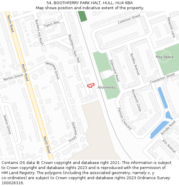 54, BOOTHFERRY PARK HALT, HULL, HU4 6BA: Location map and indicative extent of plot