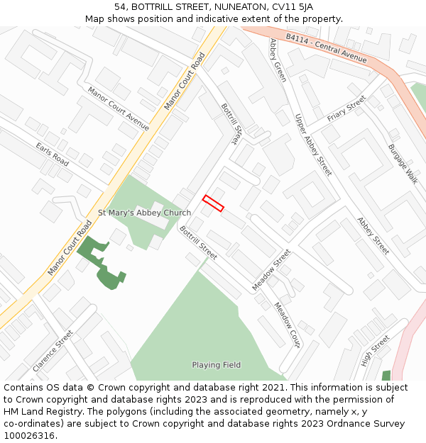 54, BOTTRILL STREET, NUNEATON, CV11 5JA: Location map and indicative extent of plot