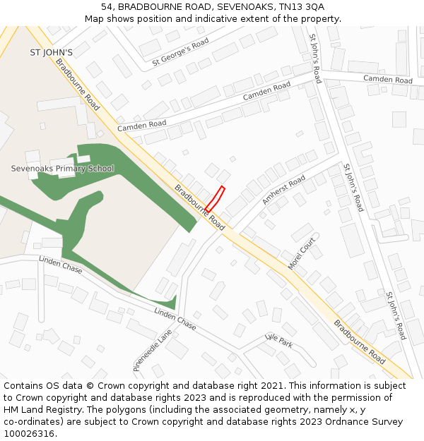 54, BRADBOURNE ROAD, SEVENOAKS, TN13 3QA: Location map and indicative extent of plot