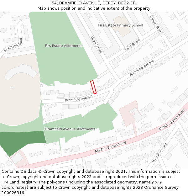 54, BRAMFIELD AVENUE, DERBY, DE22 3TL: Location map and indicative extent of plot