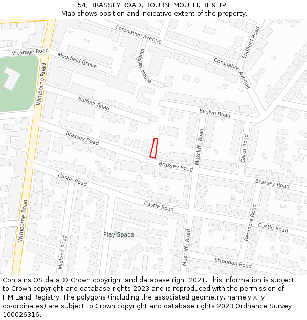 54, BRASSEY ROAD, BOURNEMOUTH, BH9 1PT: Location map and indicative extent of plot