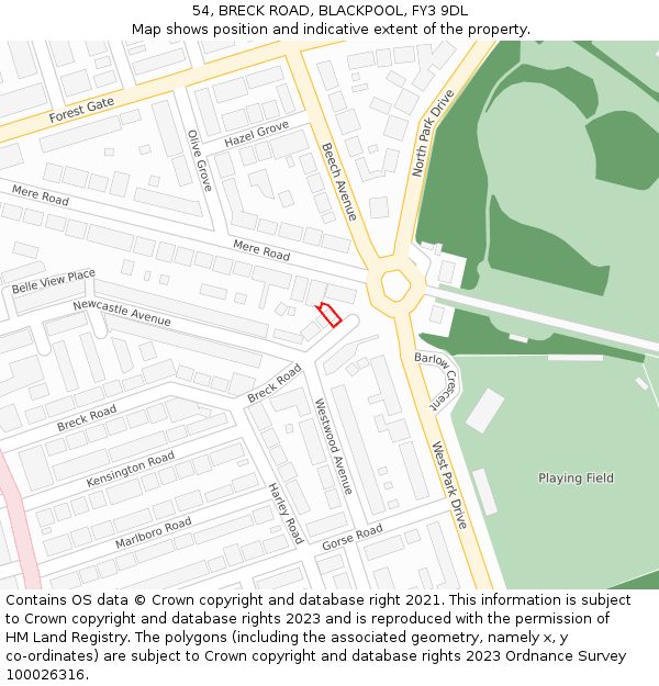 54, BRECK ROAD, BLACKPOOL, FY3 9DL: Location map and indicative extent of plot