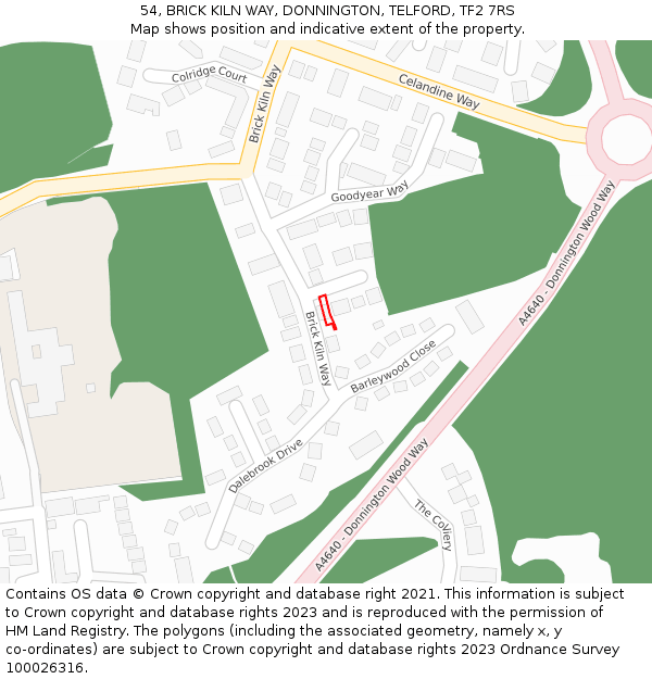 54, BRICK KILN WAY, DONNINGTON, TELFORD, TF2 7RS: Location map and indicative extent of plot
