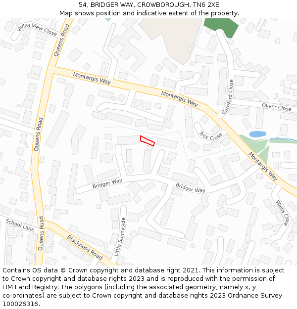 54, BRIDGER WAY, CROWBOROUGH, TN6 2XE: Location map and indicative extent of plot