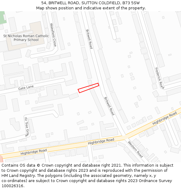 54, BRITWELL ROAD, SUTTON COLDFIELD, B73 5SW: Location map and indicative extent of plot