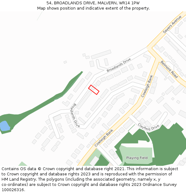 54, BROADLANDS DRIVE, MALVERN, WR14 1PW: Location map and indicative extent of plot
