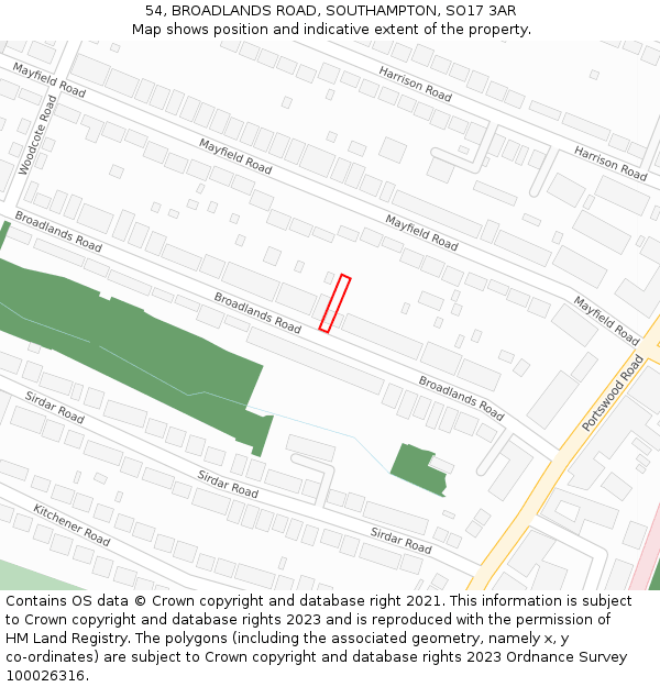 54, BROADLANDS ROAD, SOUTHAMPTON, SO17 3AR: Location map and indicative extent of plot