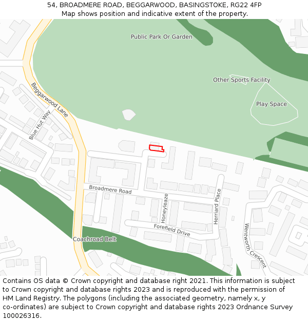 54, BROADMERE ROAD, BEGGARWOOD, BASINGSTOKE, RG22 4FP: Location map and indicative extent of plot