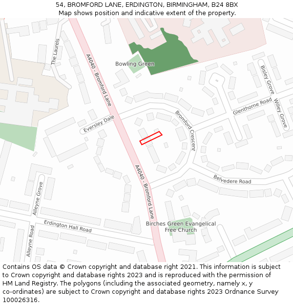 54, BROMFORD LANE, ERDINGTON, BIRMINGHAM, B24 8BX: Location map and indicative extent of plot