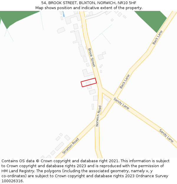 54, BROOK STREET, BUXTON, NORWICH, NR10 5HF: Location map and indicative extent of plot