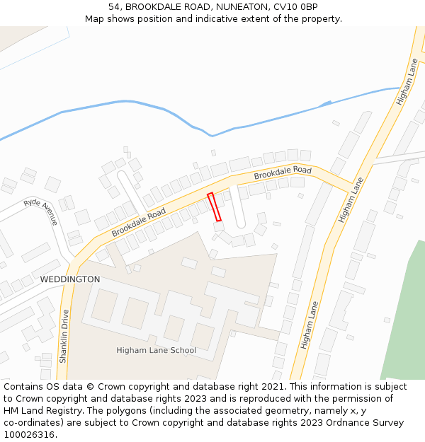 54, BROOKDALE ROAD, NUNEATON, CV10 0BP: Location map and indicative extent of plot