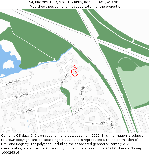 54, BROOKSFIELD, SOUTH KIRKBY, PONTEFRACT, WF9 3DL: Location map and indicative extent of plot