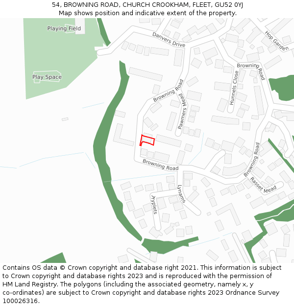 54, BROWNING ROAD, CHURCH CROOKHAM, FLEET, GU52 0YJ: Location map and indicative extent of plot