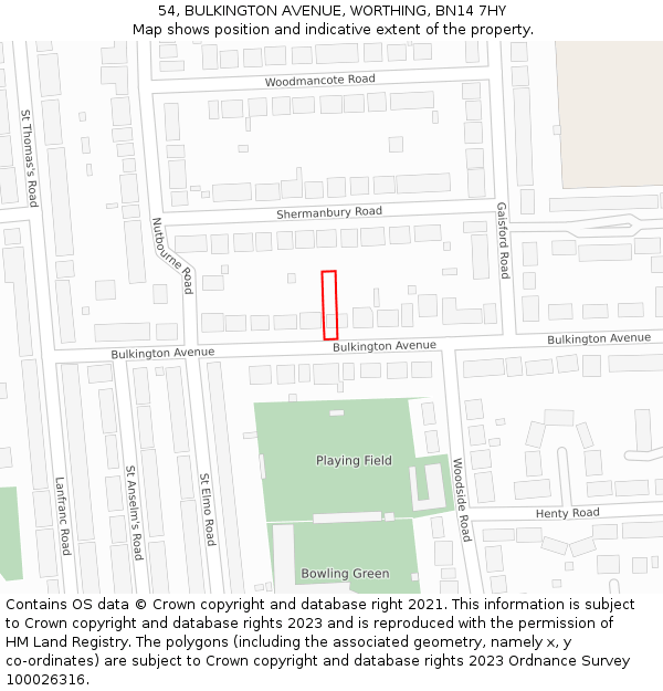 54, BULKINGTON AVENUE, WORTHING, BN14 7HY: Location map and indicative extent of plot