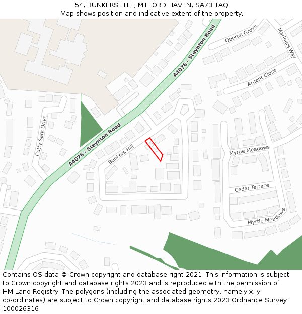 54, BUNKERS HILL, MILFORD HAVEN, SA73 1AQ: Location map and indicative extent of plot