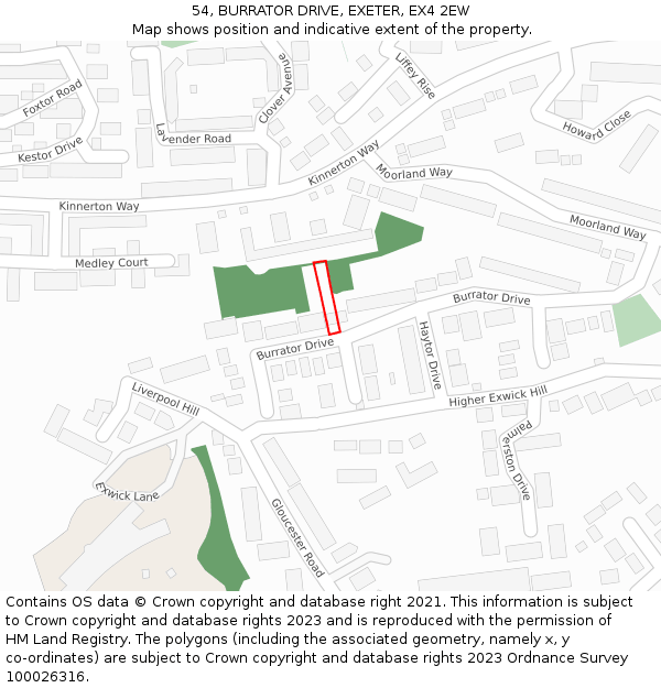 54, BURRATOR DRIVE, EXETER, EX4 2EW: Location map and indicative extent of plot