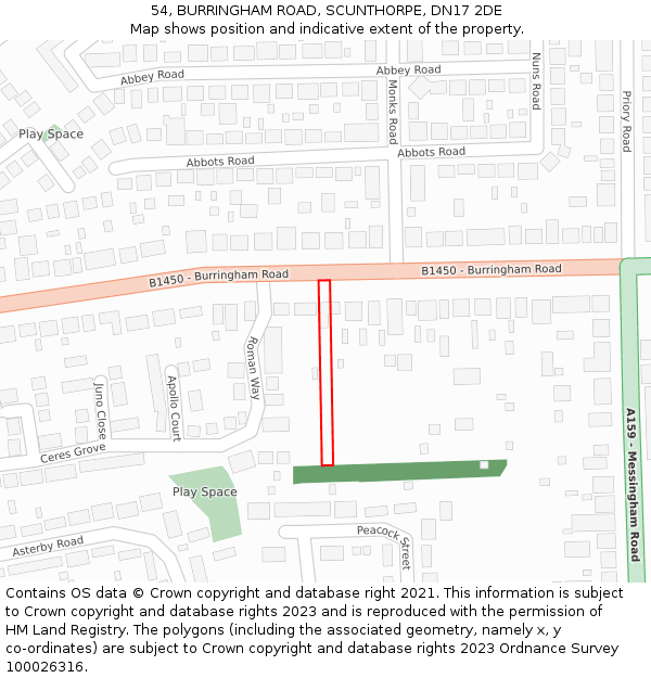 54, BURRINGHAM ROAD, SCUNTHORPE, DN17 2DE: Location map and indicative extent of plot