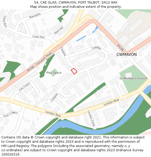 54, CAE GLAS, CWMAVON, PORT TALBOT, SA12 9AX: Location map and indicative extent of plot