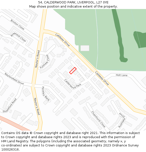 54, CALDERWOOD PARK, LIVERPOOL, L27 0YE: Location map and indicative extent of plot
