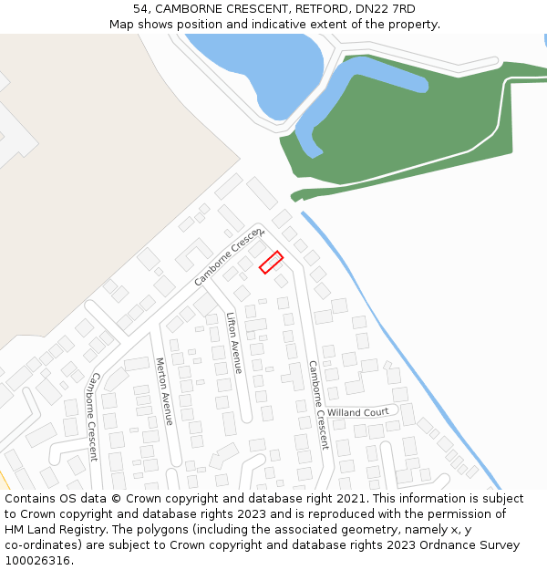 54, CAMBORNE CRESCENT, RETFORD, DN22 7RD: Location map and indicative extent of plot