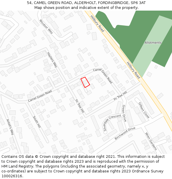 54, CAMEL GREEN ROAD, ALDERHOLT, FORDINGBRIDGE, SP6 3AT: Location map and indicative extent of plot