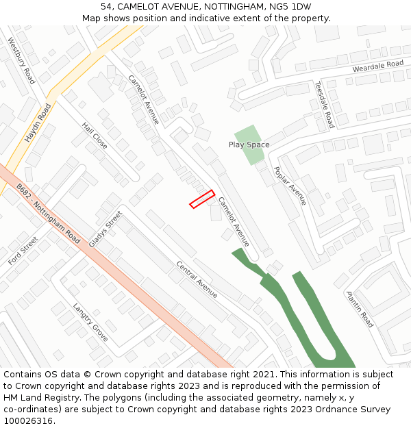 54, CAMELOT AVENUE, NOTTINGHAM, NG5 1DW: Location map and indicative extent of plot