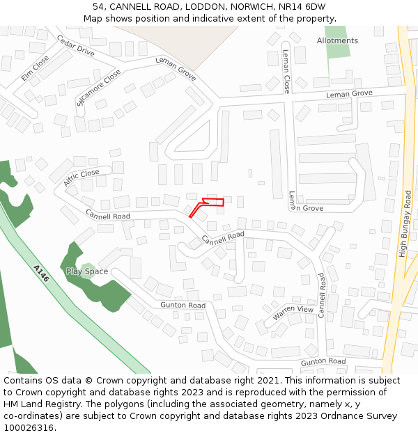 54, CANNELL ROAD, LODDON, NORWICH, NR14 6DW: Location map and indicative extent of plot