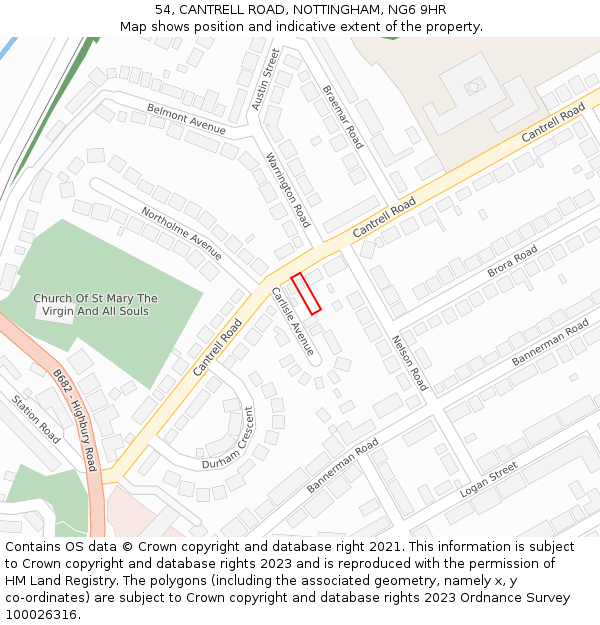 54, CANTRELL ROAD, NOTTINGHAM, NG6 9HR: Location map and indicative extent of plot