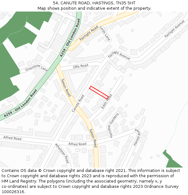 54, CANUTE ROAD, HASTINGS, TN35 5HT: Location map and indicative extent of plot