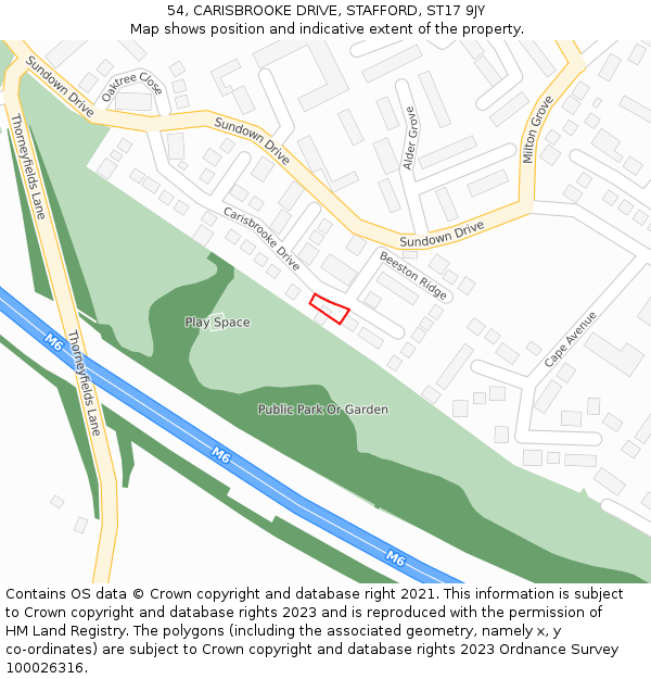 54, CARISBROOKE DRIVE, STAFFORD, ST17 9JY: Location map and indicative extent of plot
