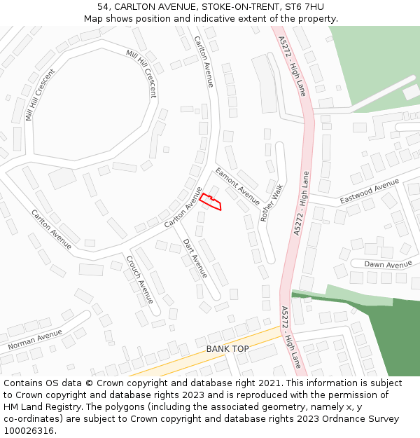 54, CARLTON AVENUE, STOKE-ON-TRENT, ST6 7HU: Location map and indicative extent of plot
