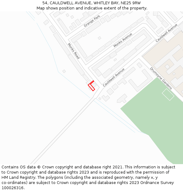 54, CAULDWELL AVENUE, WHITLEY BAY, NE25 9RW: Location map and indicative extent of plot