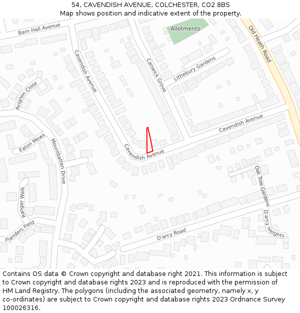 54, CAVENDISH AVENUE, COLCHESTER, CO2 8BS: Location map and indicative extent of plot