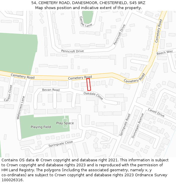54, CEMETERY ROAD, DANESMOOR, CHESTERFIELD, S45 9RZ: Location map and indicative extent of plot