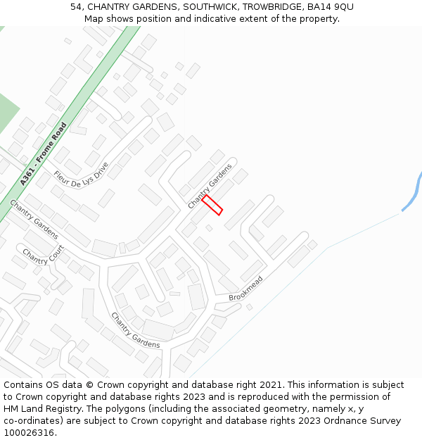 54, CHANTRY GARDENS, SOUTHWICK, TROWBRIDGE, BA14 9QU: Location map and indicative extent of plot