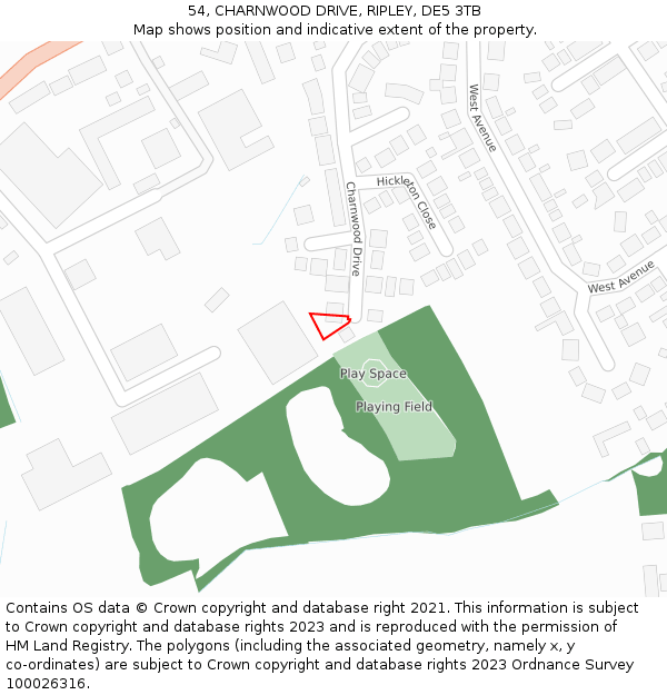 54, CHARNWOOD DRIVE, RIPLEY, DE5 3TB: Location map and indicative extent of plot