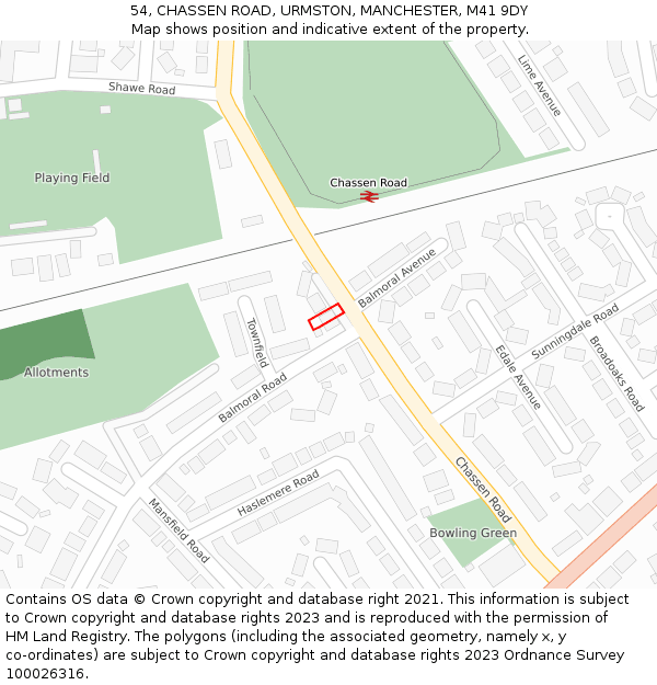 54, CHASSEN ROAD, URMSTON, MANCHESTER, M41 9DY: Location map and indicative extent of plot