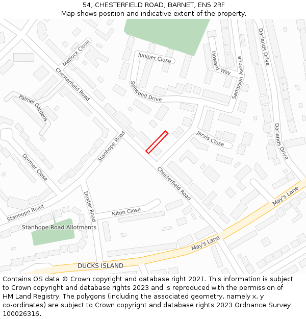 54, CHESTERFIELD ROAD, BARNET, EN5 2RF: Location map and indicative extent of plot